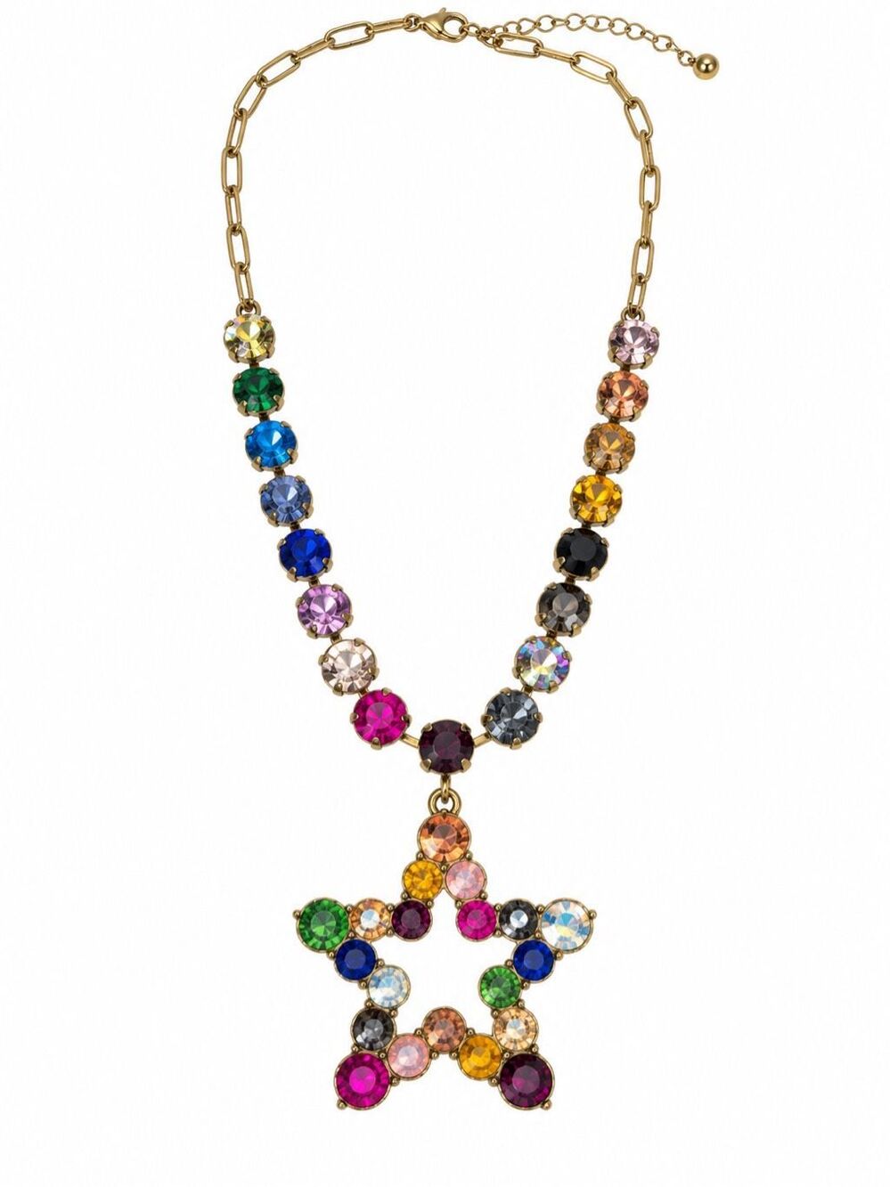 Multicolor Crystal Rhinestone Star Pendant Gold Tone Statement Necklace